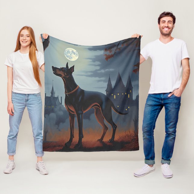 Couverture Polaire Doberman Halloween Épouvantable (En situation)