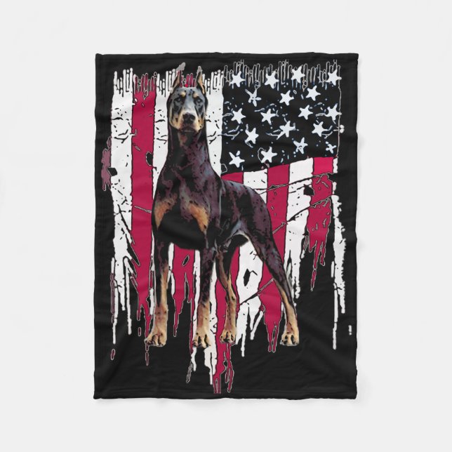 Couverture Polaire Doberman Pinscher Drapeau Américain Usa Awesome (Devant)