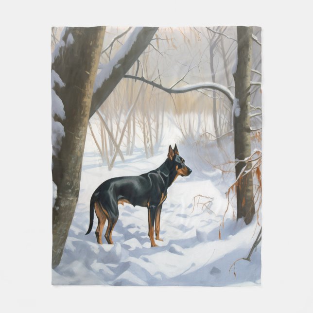 Couverture Polaire Doberman Pinscher Qu'il neige Noël (Devant)