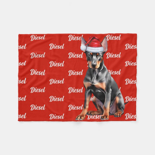 Couverture Polaire Doberman Pinscher Santa Dog Custom Name Christmas (Devant (Horizontal))