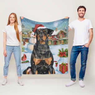 Couverture Polaire Doberman Winter Wonderland Christmas Joy