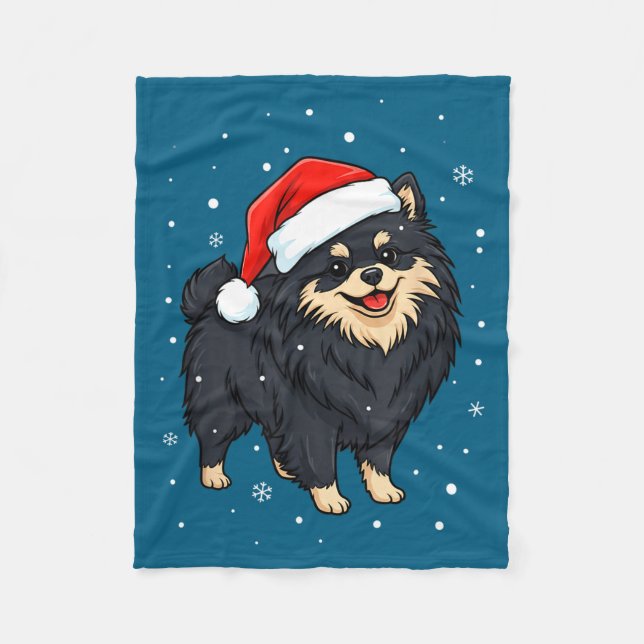 Couverture Polaire Dog Holiday Meranian Dog Santa Illustration - Fluf (Devant)