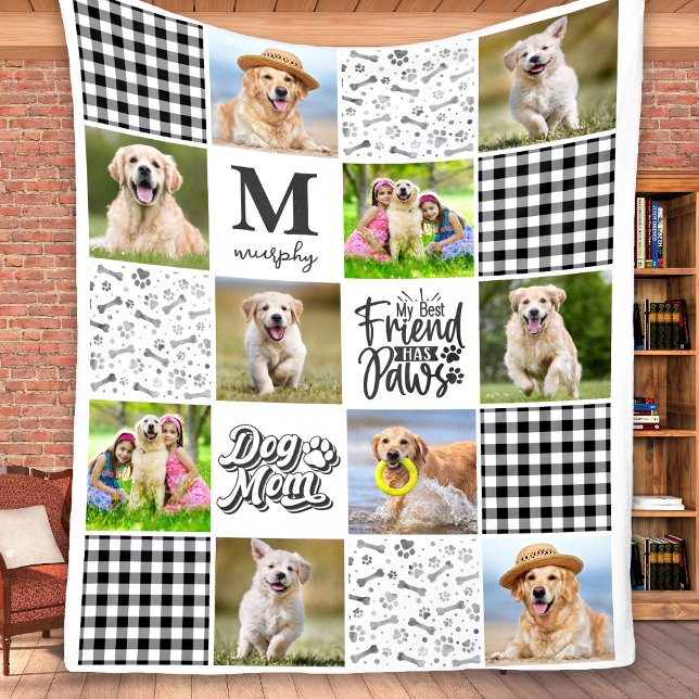 Couverture Polaire DOG MOM Photo personnalisée Collage Quilt unique (Créateur téléchargé)