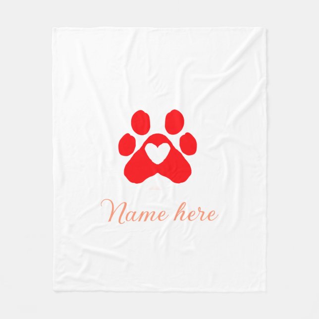 Couverture Polaire Dog paw red heart pet add name text animal paw  (Devant)