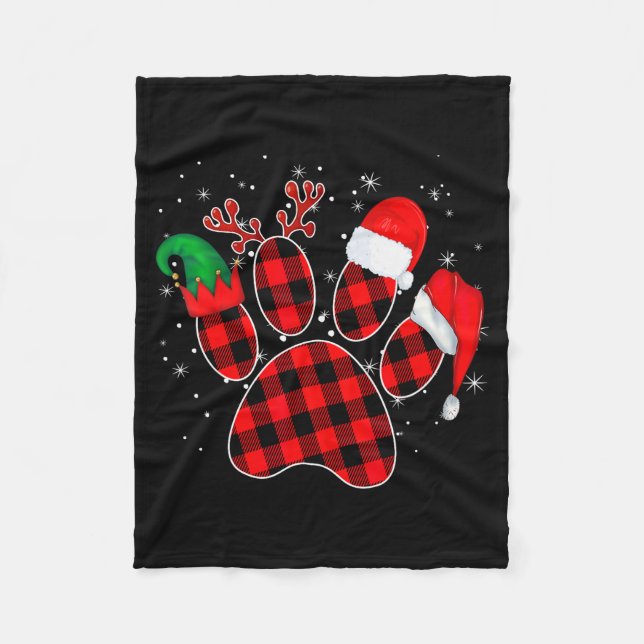 Couverture Polaire Dog Paws Christmas Buffalo Plaid Paw Santa Elf Rei (Devant)