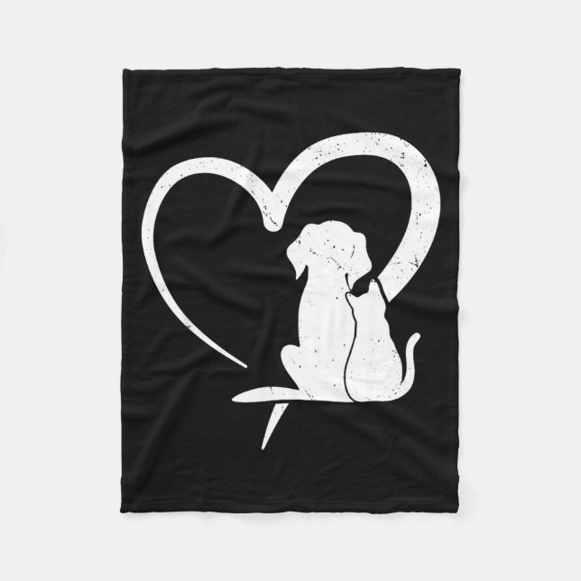 Couverture Polaire Dog Puppy And Baby Cat Heart For Pets Animal Lover (Devant)