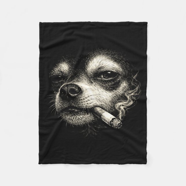 Couverture Polaire Dog smoking cigarette funny chihuahua face meme (Devant)