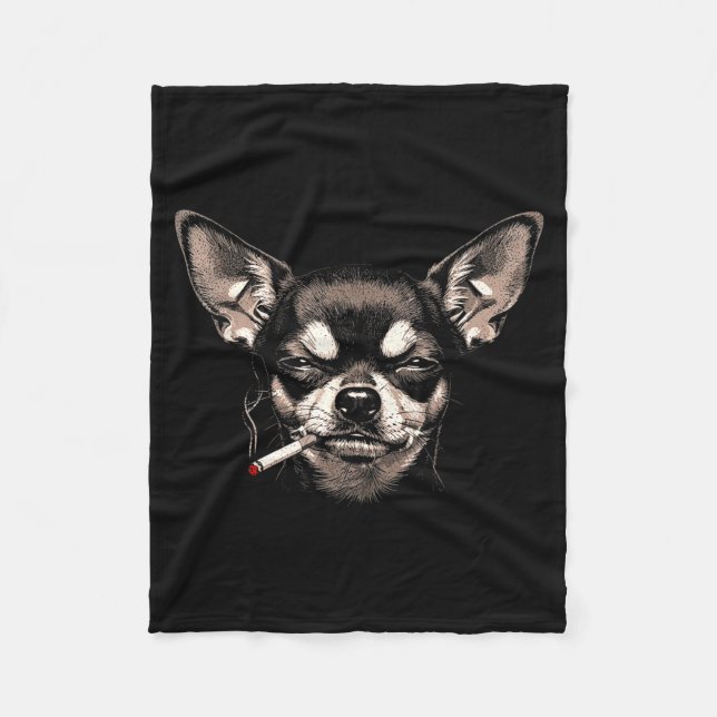Couverture Polaire Dog Smoking Cigarette Funny Chihuahua Meme Men Wom (Devant)