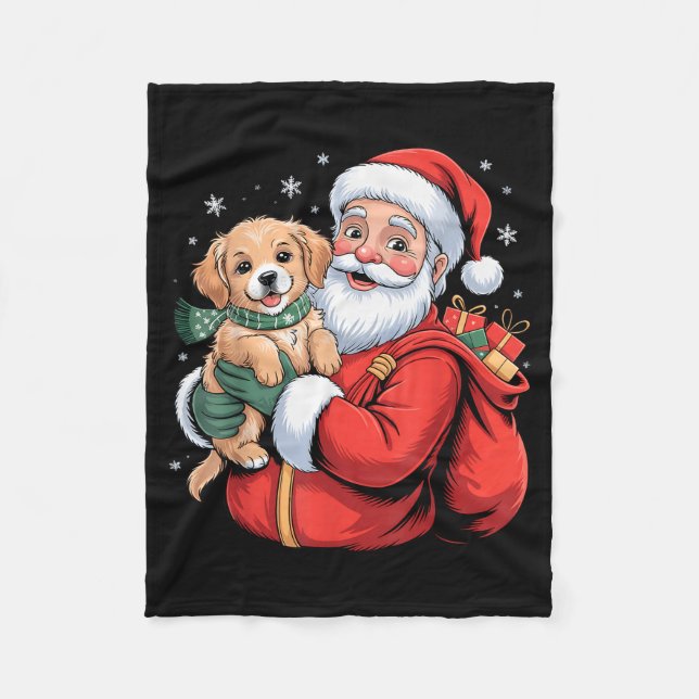 Couverture Polaire Dogs Golden Retriever Puppy Santa Christmas Funny  (Devant)