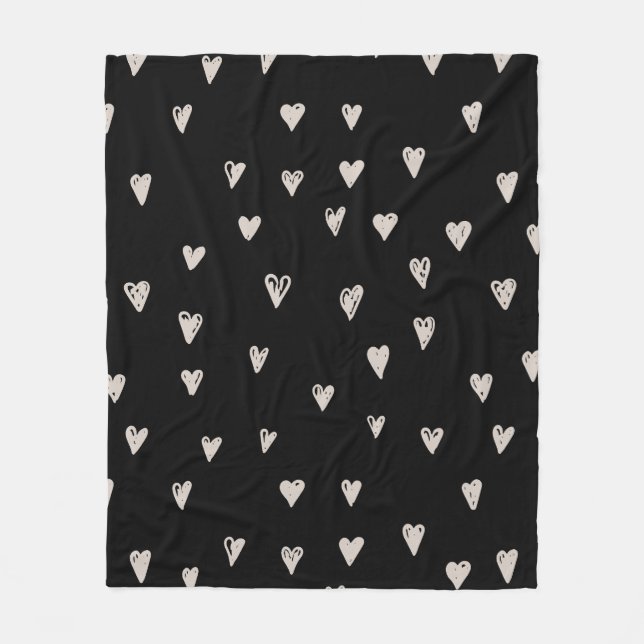 Couverture Polaire Doodités Noir Et Beige Motif Coeur (Devant)