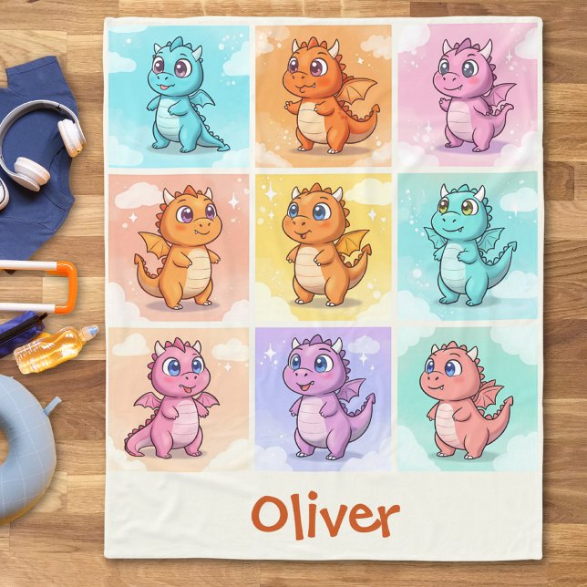 Couverture Polaire Doodle de dragon coloré mignon (Créateur téléchargé)