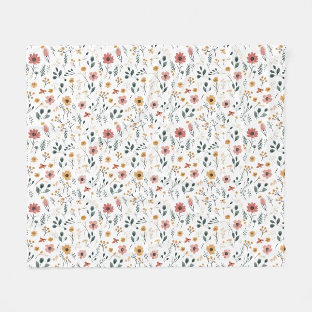 Couverture Polaire Doodle de fleur sauvage (Devant (Horizontal))