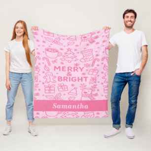 Couverture Polaire Doodle de Noël rose Un séjour confortable