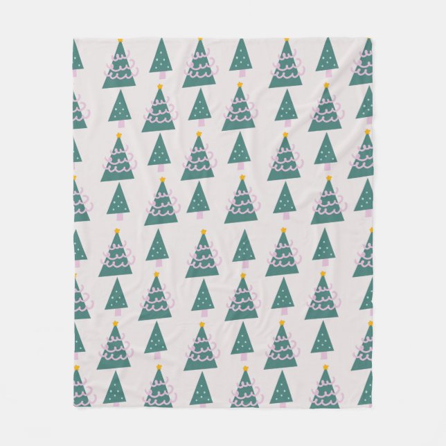 Couverture Polaire Doodles d'arbres mignons rose vert          (Devant)