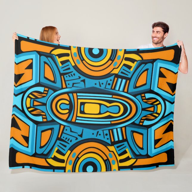 Couverture Polaire Doodles de miroirs jaunes bleus orange (En situation)