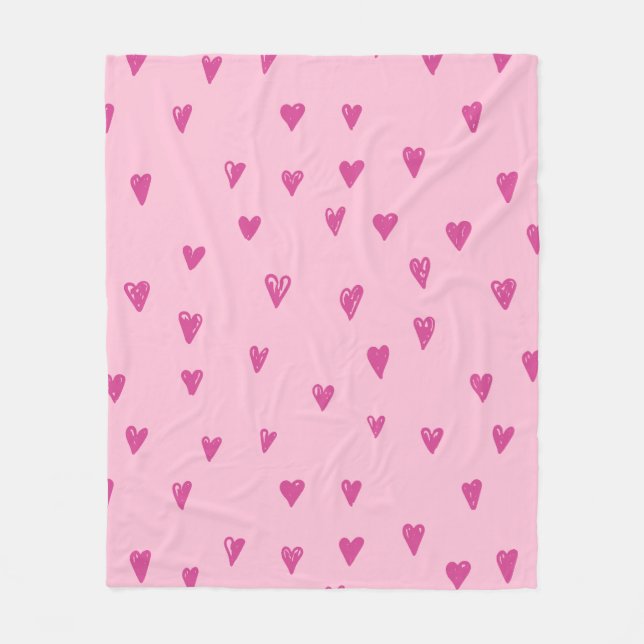 Couverture Polaire Doodles roses chauds Motif de coeur mignon (Devant)