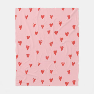 Couverture Polaire Doodles Rouge Et Rose Motif Coeur mignon