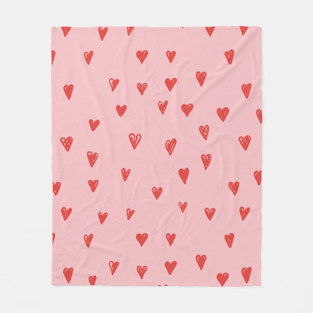 Couverture Polaire Doodles Rouge Et Rose Motif Coeur mignon (Devant)