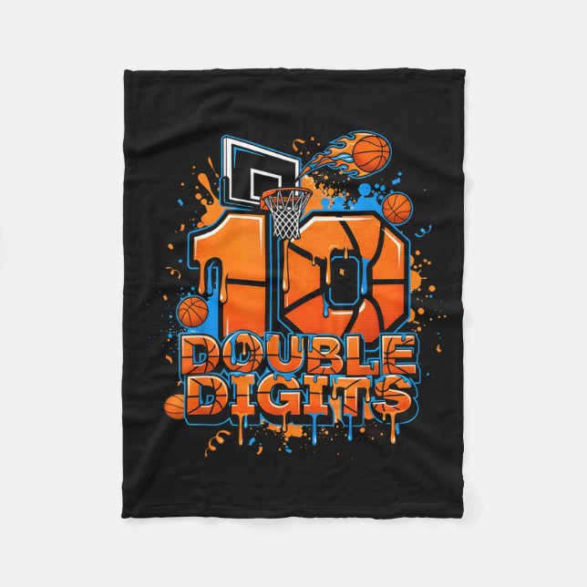 Couverture Polaire Double Digits Birthday 10 Year Old Boy Basketball  (Devant)