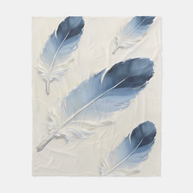 Couverture Polaire Douce Esthétique Moderne Côtière Plume Bleue (Devant)