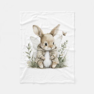 Couverture Polaire Douce illustration de lapin fée à l'aquarelle