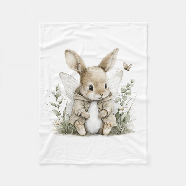 Couverture Polaire Douce illustration de lapin fée à l'aquarelle (Devant)