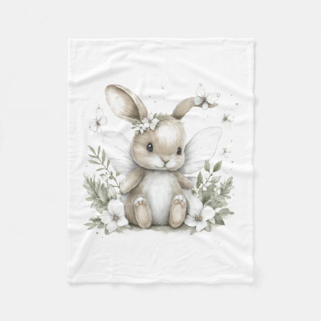 Couverture Polaire Douce illustration de lapin fée à l'aquarelle (Devant)
