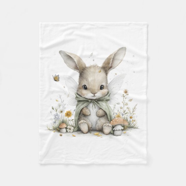 Couverture Polaire Douce illustration de lapin fée à l'aquarelle (Devant)