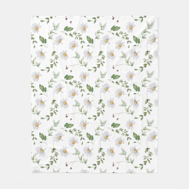 Couverture Polaire Douces Marguerites Fleur Florale Aquarelle Bébé (Devant)