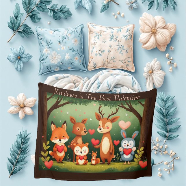 Couverture Polaire Douceur Meilleure Saint-Valentin Animaux de la For (Kindness Best Valentine Woodland Animals Nursery Fleece Blanket)