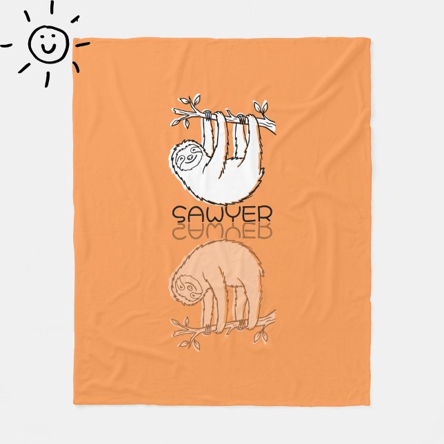 Couverture Polaire Doudou Paresseux Orange Réflexion Doodle Nom Perso (Créateur téléchargé)