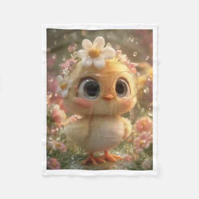 Couverture Polaire Doux bébé poussin avec fleurs et lunettes couvertu (Devant)