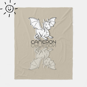 Couverture Polaire Doux Dragon Gris Doodle Nom Personnalisé