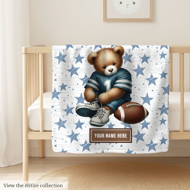 Couverture Polaire Doux Football américain Teddy Bear Baby Blanket (Personalized American football teddy bear blanket, unique and special boy birthday gift idea.)