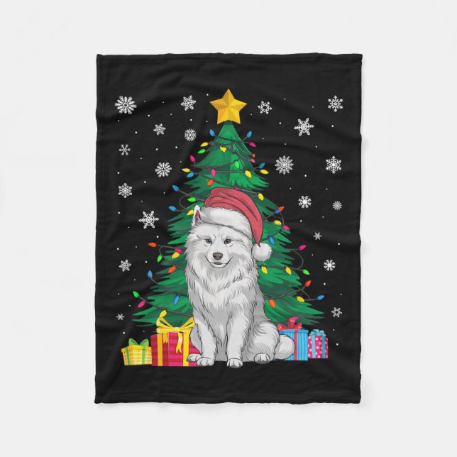 Couverture Polaire Doux moche sapin de Noël lumières Samoyg Chien San (Devant)