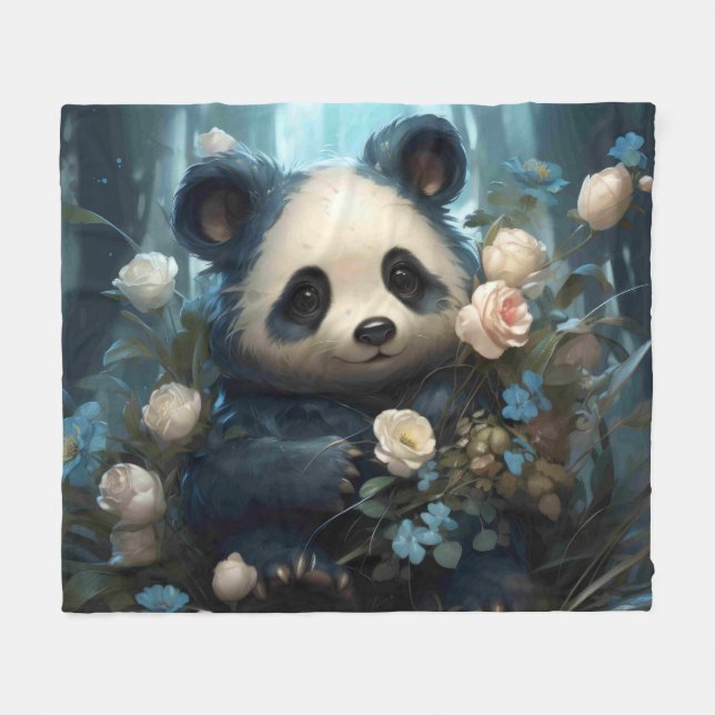 Couverture Polaire Doux Ours De Panda Chez Les Roses De La Jungle (Devant (Horizontal))