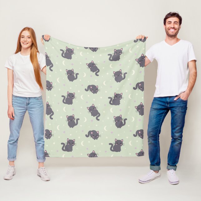 Couverture Polaire Doux Plaid en Laine Vierge Chat Gris Sage (En situation)