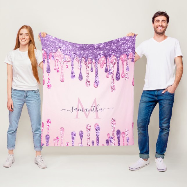 Couverture Polaire Doux rose violet Parties scintillant goutte Monogr (En situation)