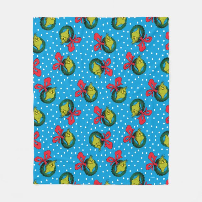 Couverture Polaire Dr Seuss | The Grinch | Motif de couronne de Noël (Devant)