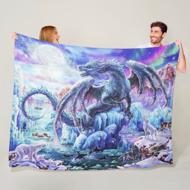 COUVERTURE POLAIRE DRAGON BLEU (En situation)