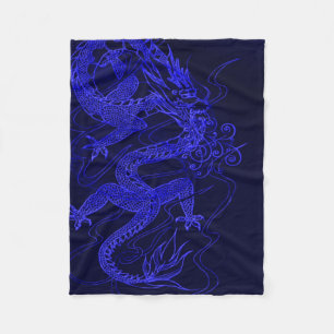 Couverture Polaire Dragon chinois bleu