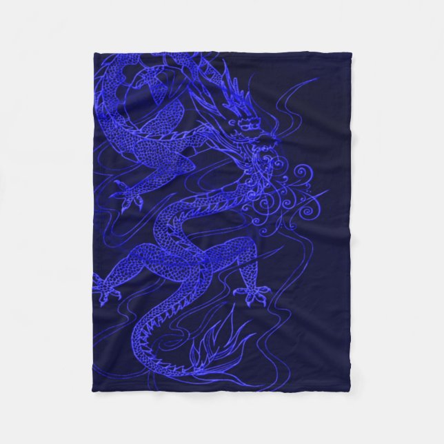 Couverture Polaire Dragon chinois bleu (Devant)