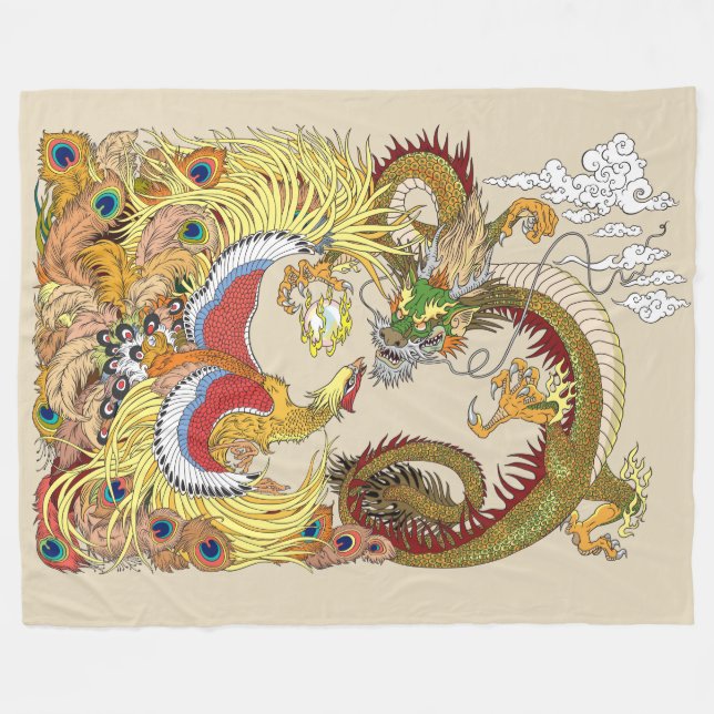 Couverture Polaire Dragon chinois et phoenix (Devant (Horizontal))
