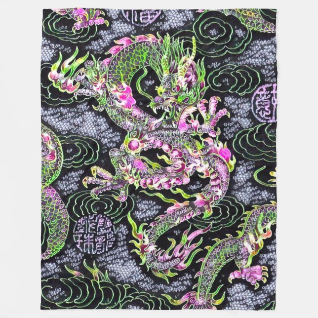 Couverture Polaire Dragon chinois le plus populaire Black Light Speci (Devant)