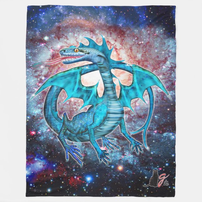 Couverture Polaire Dragon Cosmique Turquoise (Devant)