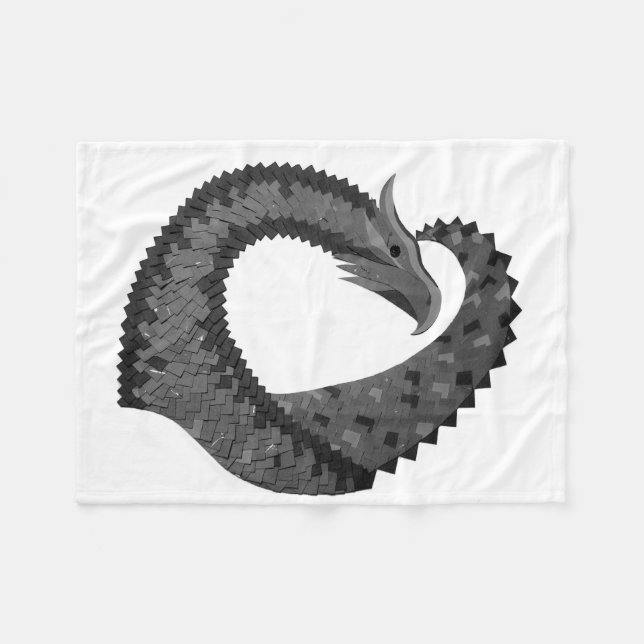 Couverture Polaire Dragon de coeur noir sur blanc (Devant (Horizontal))