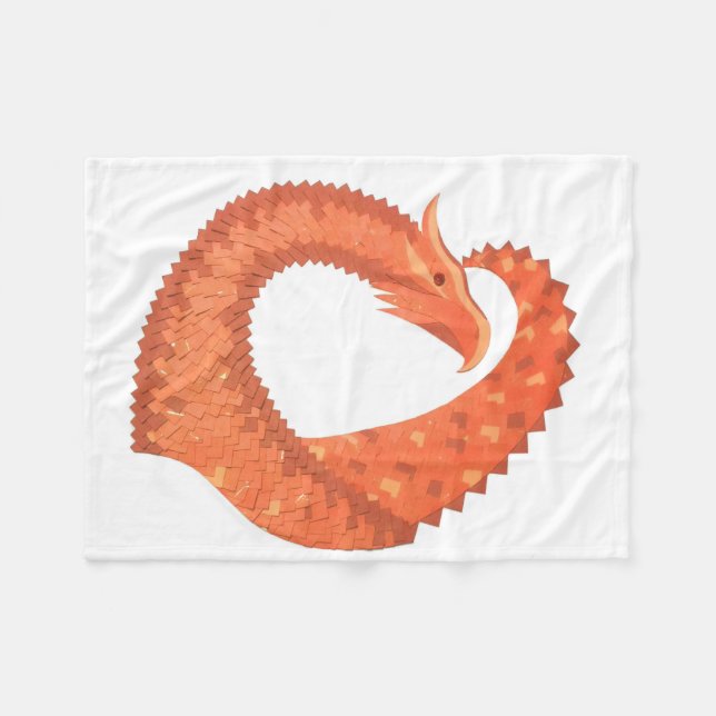 Couverture Polaire Dragon de coeur orange sur blanc (Devant (Horizontal))