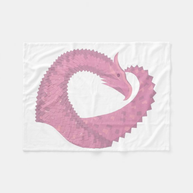 Couverture Polaire Dragon de coeur rose sur blanc (Devant (Horizontal))