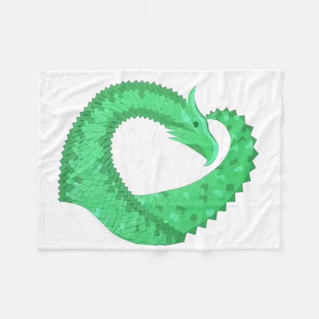 Couverture Polaire Dragon de coeur vert sur blanc (Devant (Horizontal))