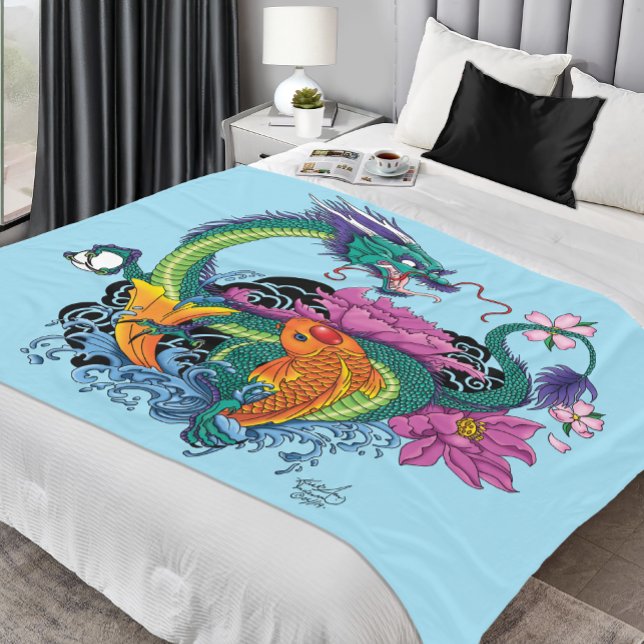 Couverture Polaire Dragon d'eau chinois Poisson Koi (Créateur téléchargé)